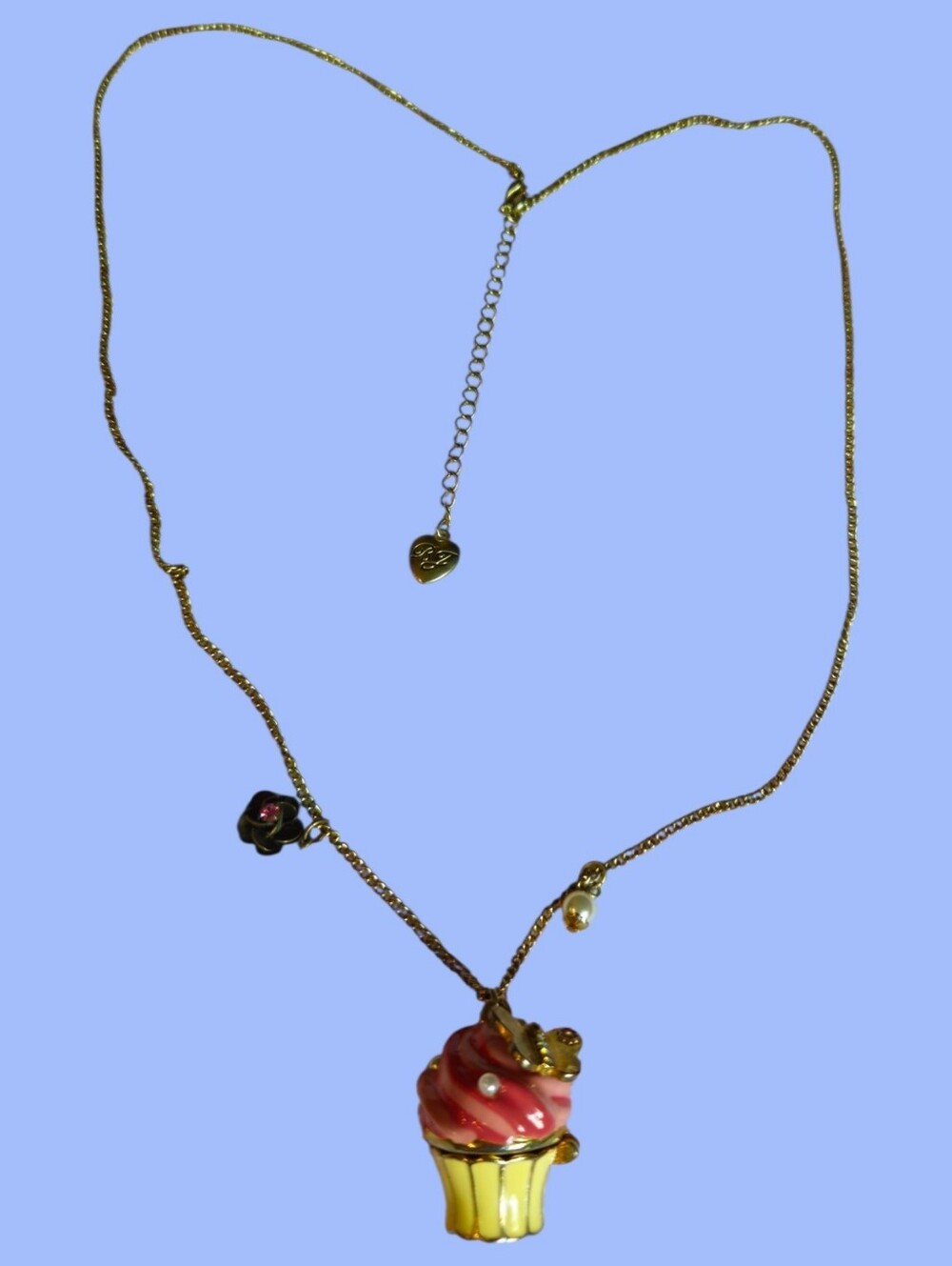 🧁BETSEY 3D CUPCAKE Locket Pendant Long Charm Necklace - EPC